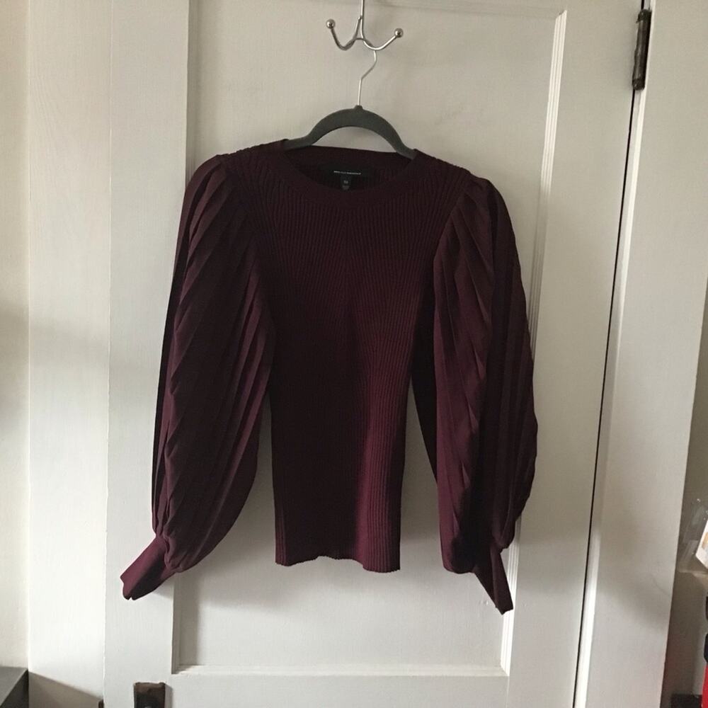 WHBM Wine Knit Pleated Balloon Sleeve Pullover Top XS